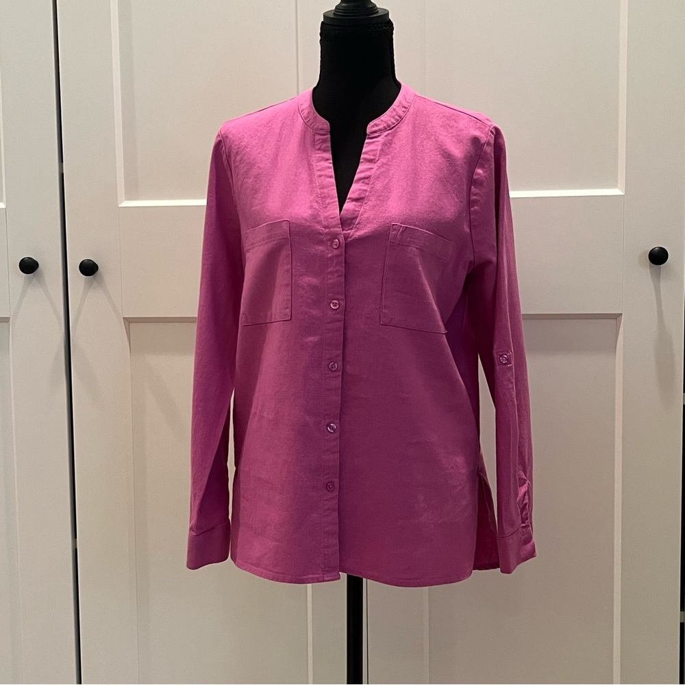 Nine West Lilac Button-Down Shirt Linen Blend Normcore Size M